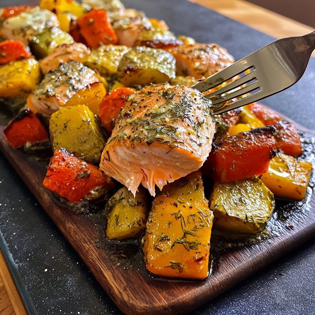 Lachs mit Ofengemüse & Zitronen-Dill-Sauce