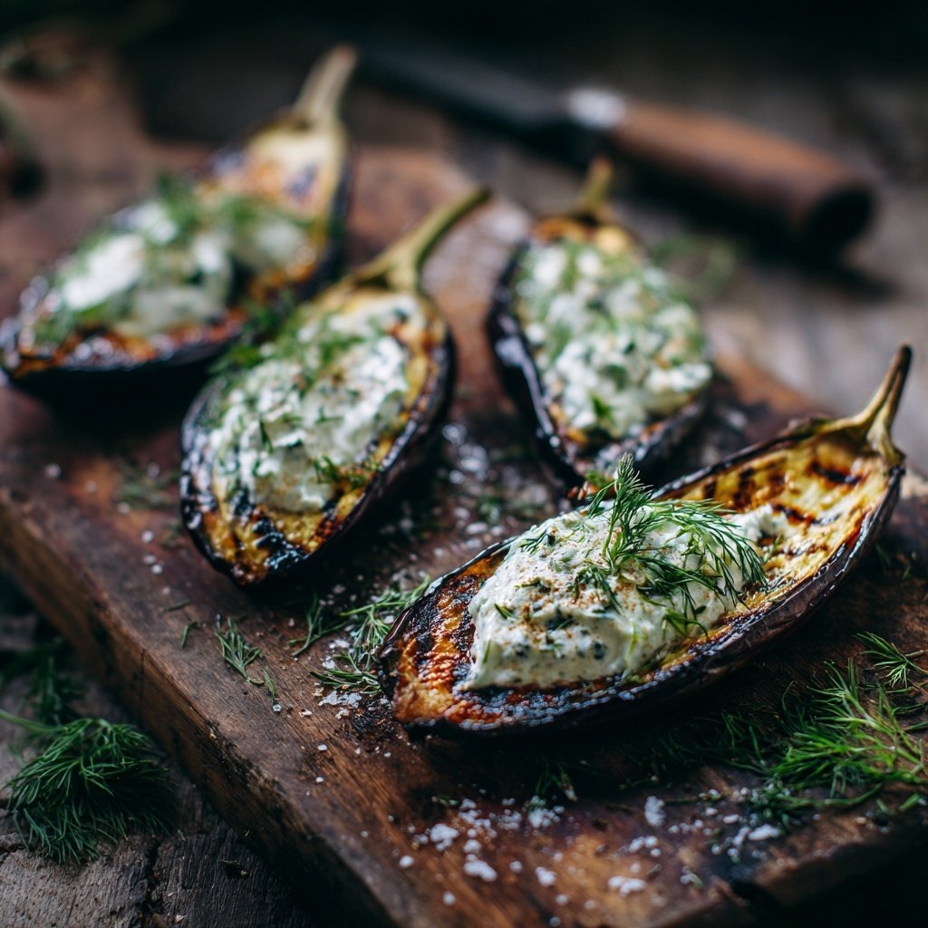 Gegrillte Auberginen Mit Kräuterquark
